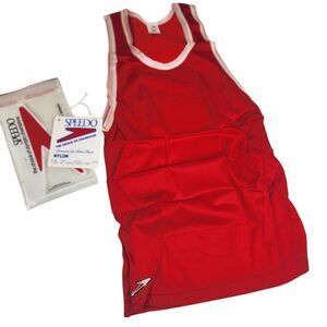 Vintage 80s Speedo Red Nylon Tank Top White Trim Womens XS